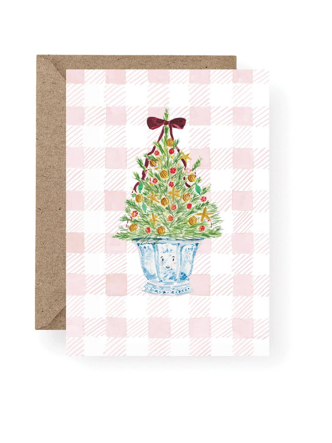 Western Sketch - Wholesale Christmas Card - WS292 Christmas Tree on Gingham check Christmas Card1