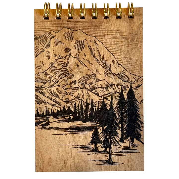 Spitfire Girl - Wholesale Notepad - Wood Notepad Mountains Line Drawing