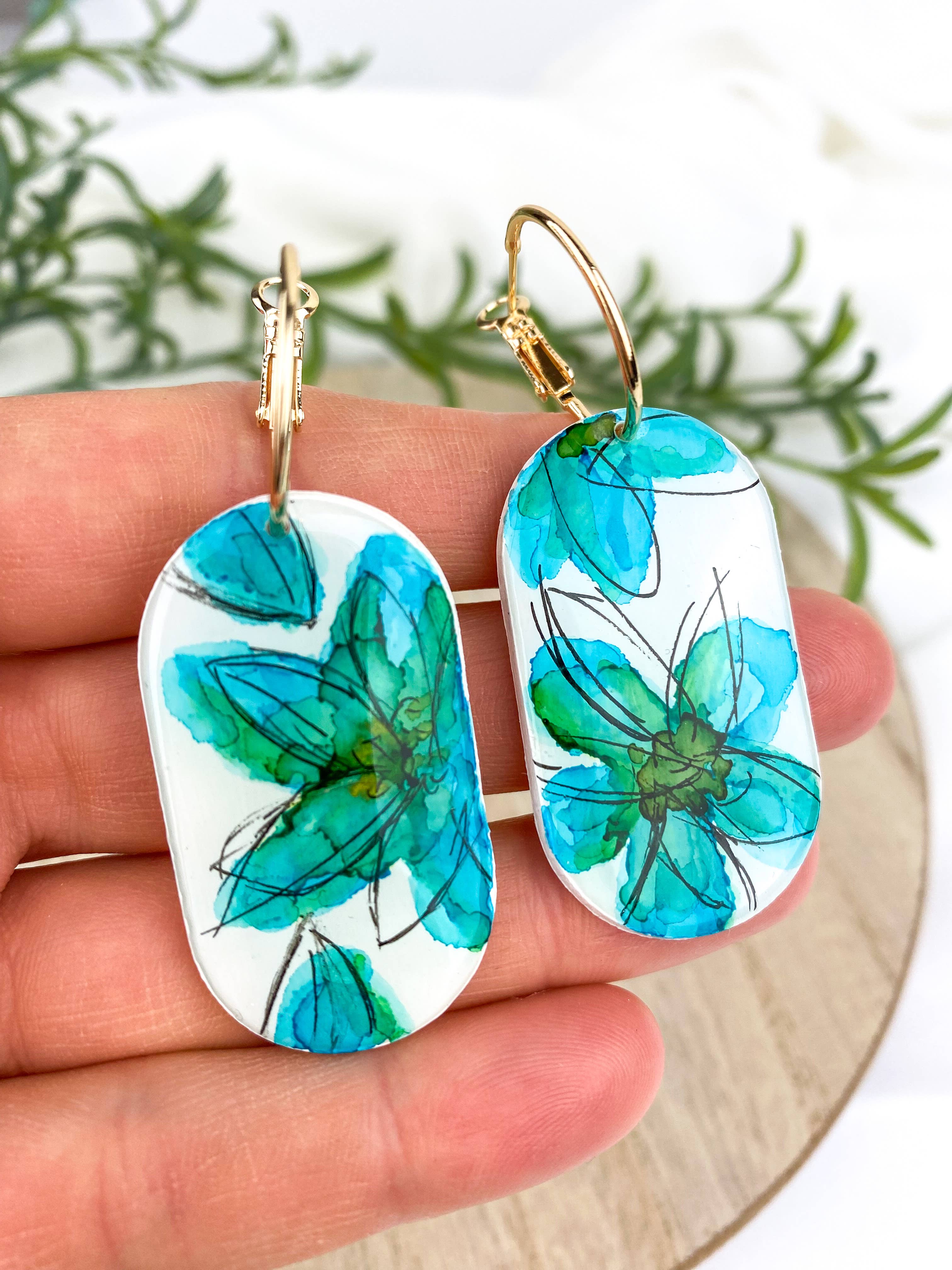 Light Shine - Wholesale Dangle Earrings - Hand Painted Sketchy Flower Clay Earring | Statement Drop17