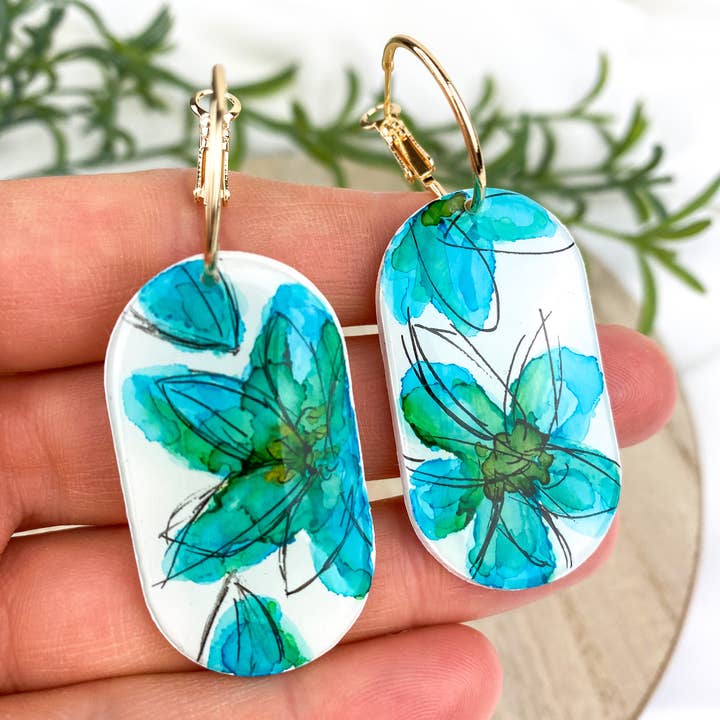 Light Shine - Wholesale Dangle Earrings - Hand Painted Sketchy Flower Clay Earring | Statement Drop17