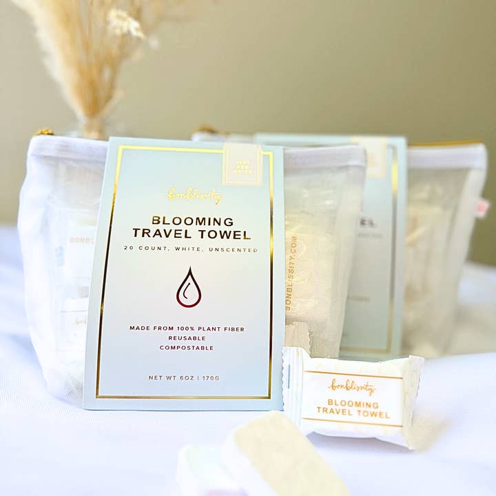 Bonblissity - Wholesale Bath Towel - Blooming Travel Towel (1 case/6 pouch/20 towels ct)