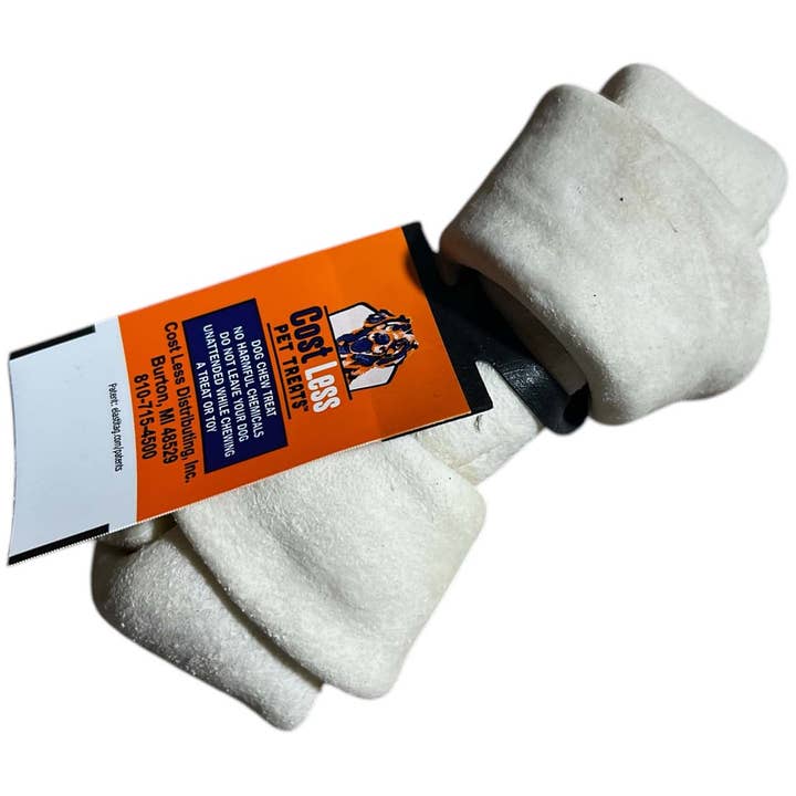 Os en cuir brut noué blanc pour la vente par Cost Less Pet Treats