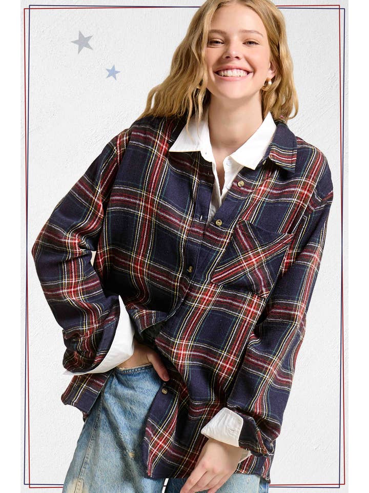 La Miel – Großhandel Hemd mit Button-down-Kragen – Damen – La Miel Locker sitzendes Hemd mit Knopfleiste und weichem kariertem Stoff17