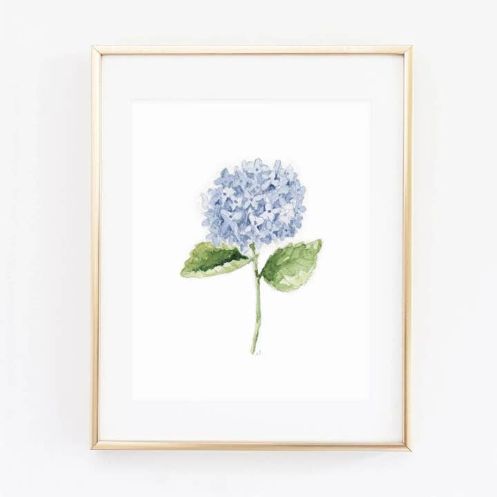 hydrangea stem watercolor wall art print for wholesale by emily lex studio