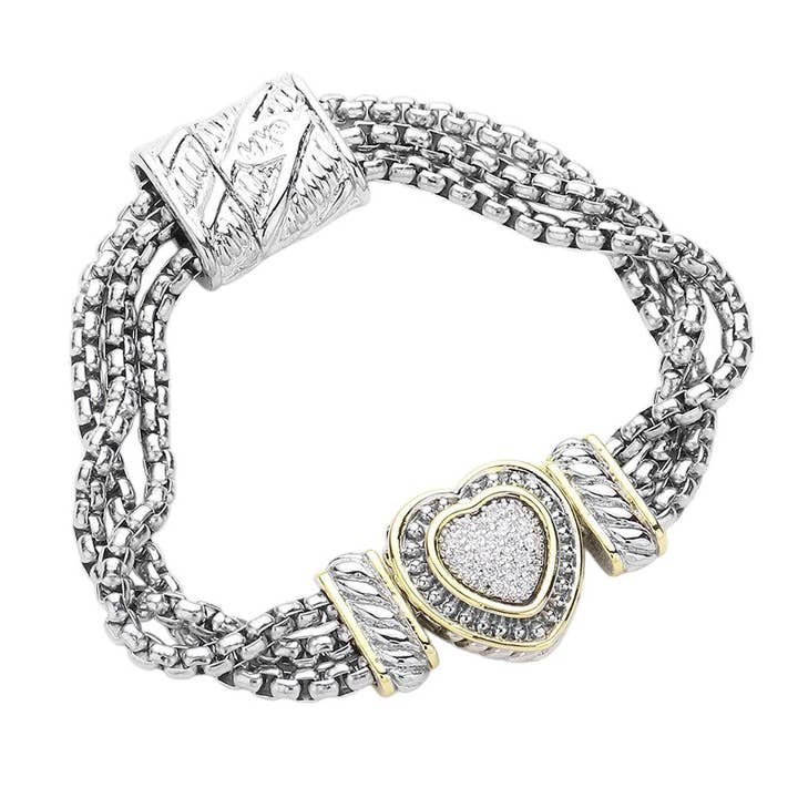 Bracelet magnétique cœur pavé de pierres CZ plaqué or 14K pour la vente par Madeline Love