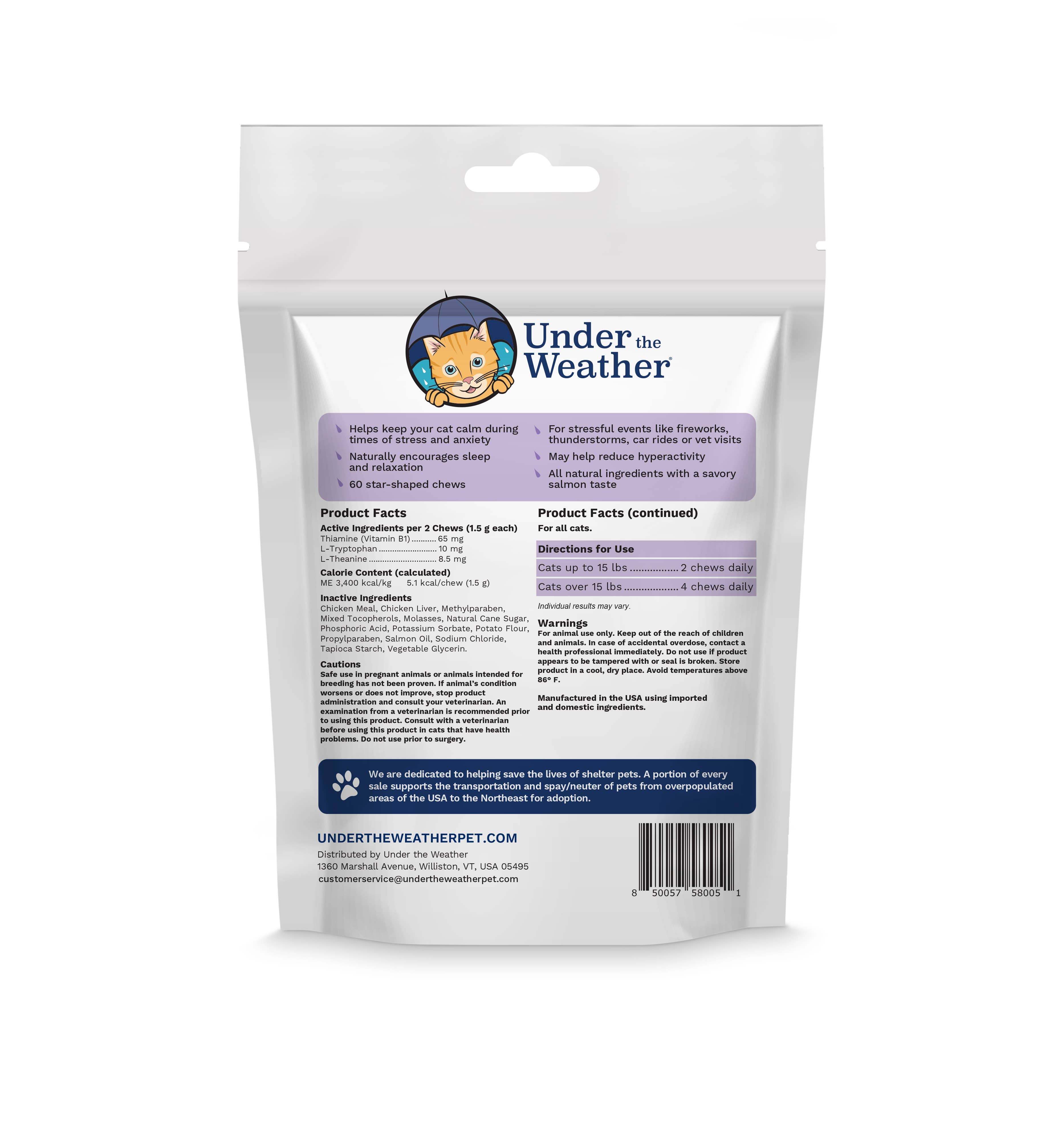 Pet Palette Distribution - Wholesale Pet Supplement - Cat - Under the Weather Cat Calming Chews 60 ct.1