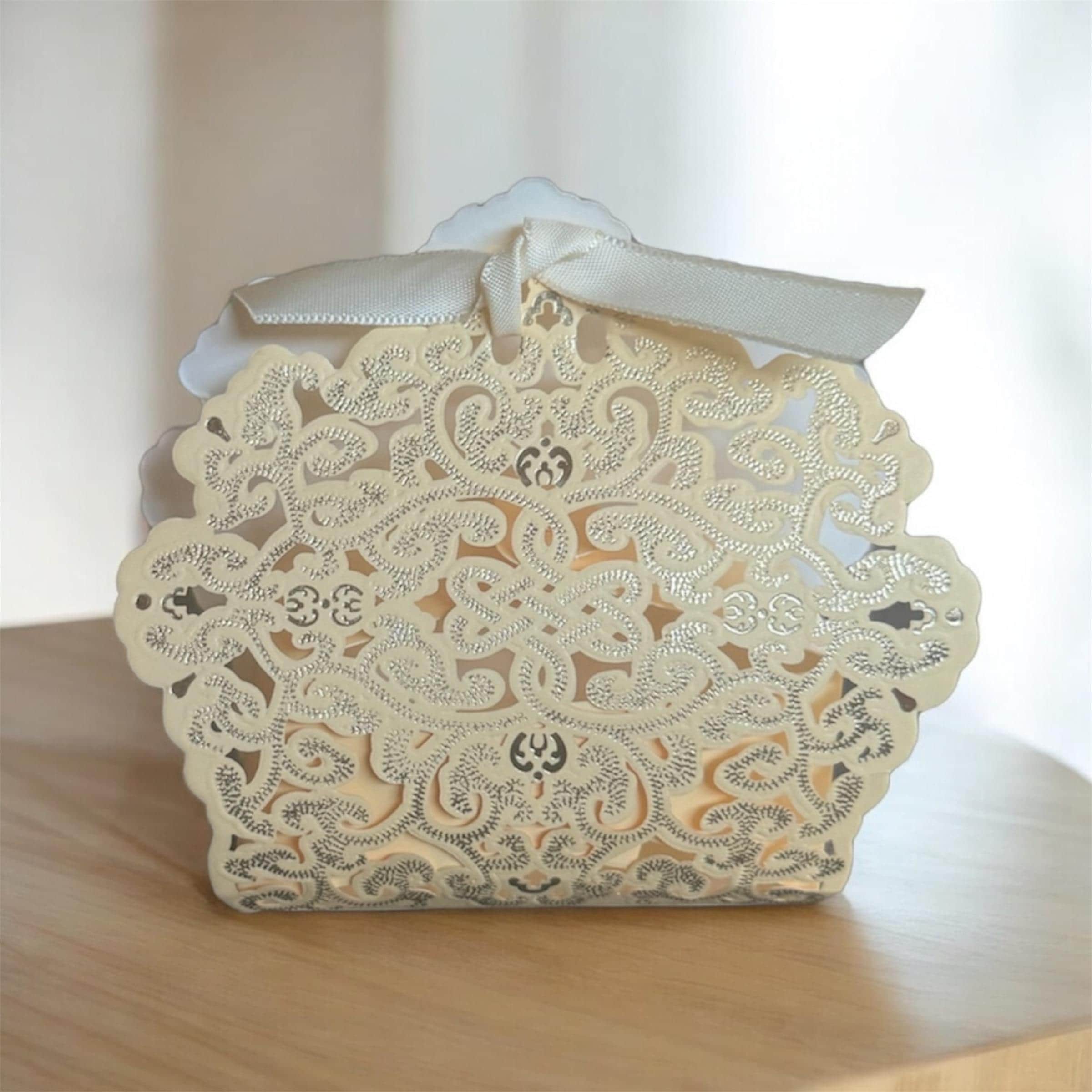 Namaste Home – wholesale Party favour bag/box – Personalized White & Gold Knotted Wedding Favor Box 1
