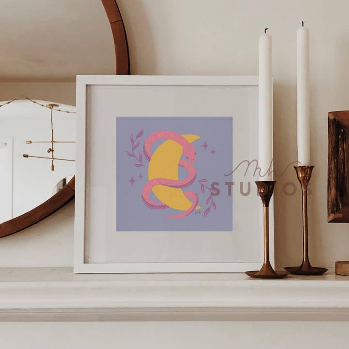 Snake & Moon 8x8 Print | Occult Witchcore Cottagecore for wholesale by MH Studios