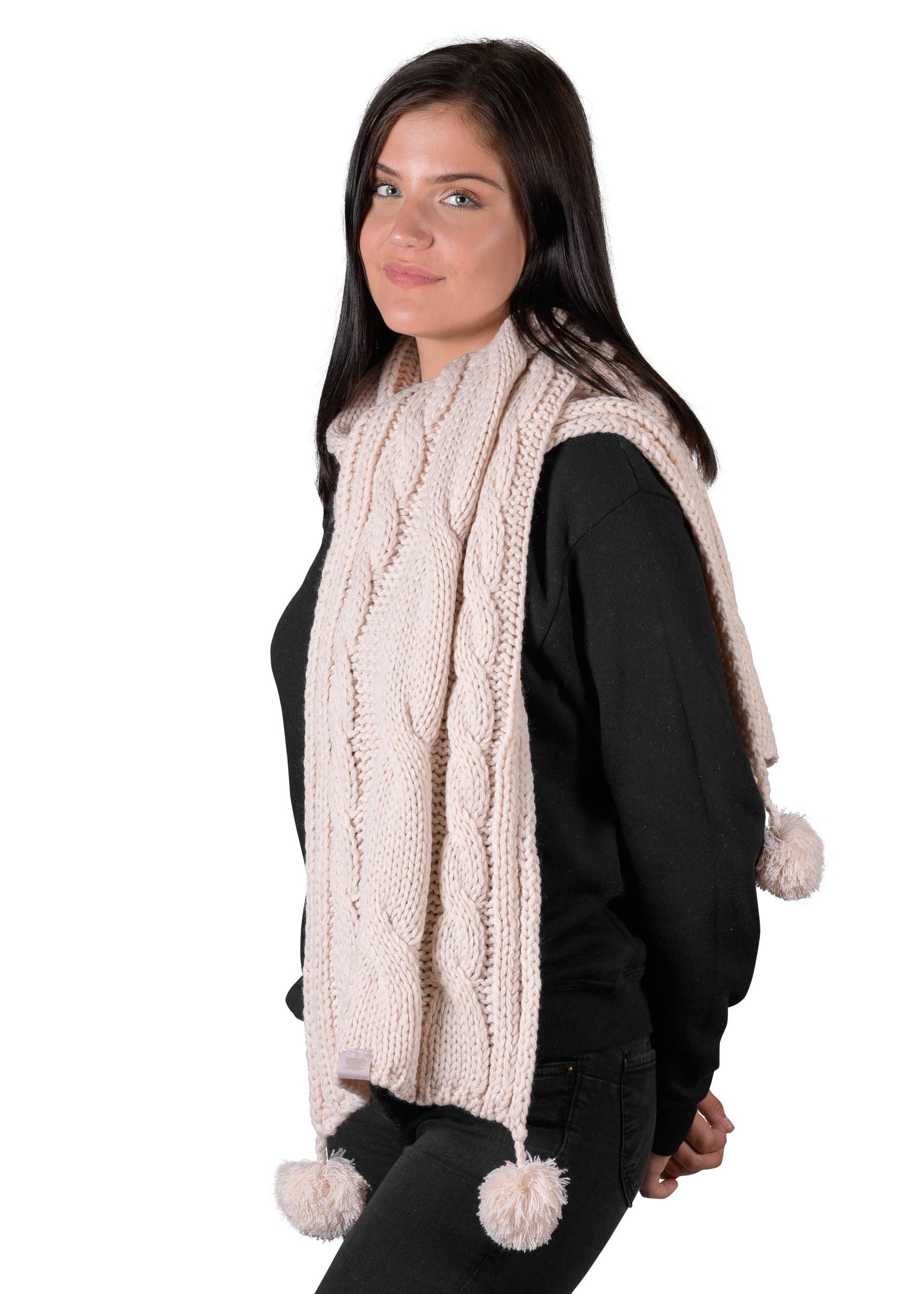LATTELOVE - Wholesale Scarf - Women's - Cozy Textured Cable pom pom  Scarf2