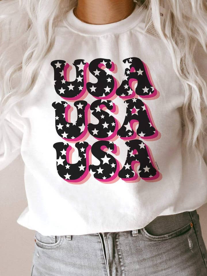 USA with stars SWEATSHIRT - WHITE for wholesale by THE LATTIMORE CLAIM