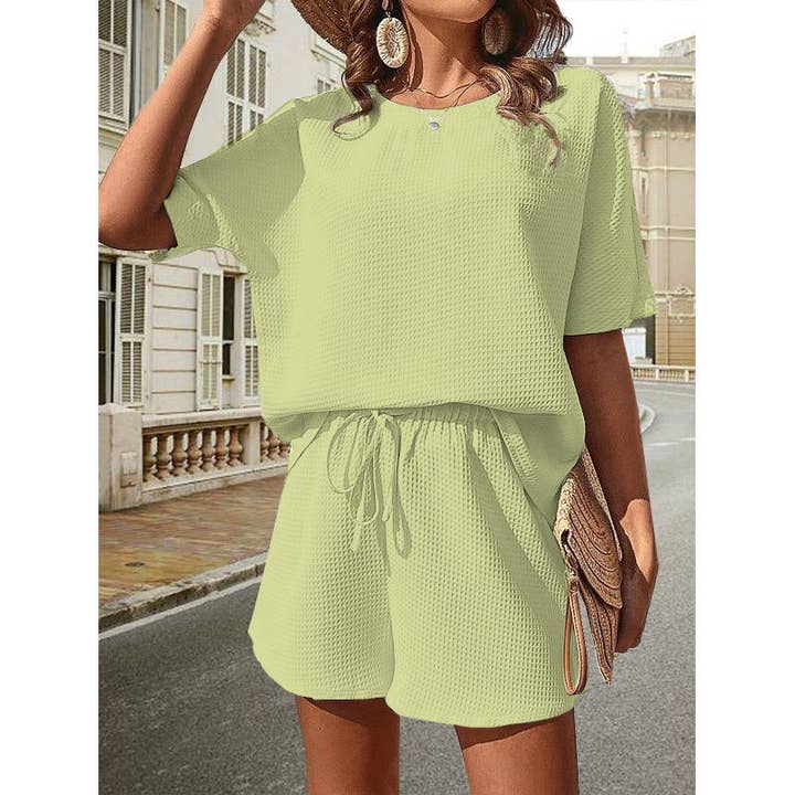 Miss Sparkling - Wholesale Lounge Set - Women's - Textured Shorts Set - Drawstring at Waist1