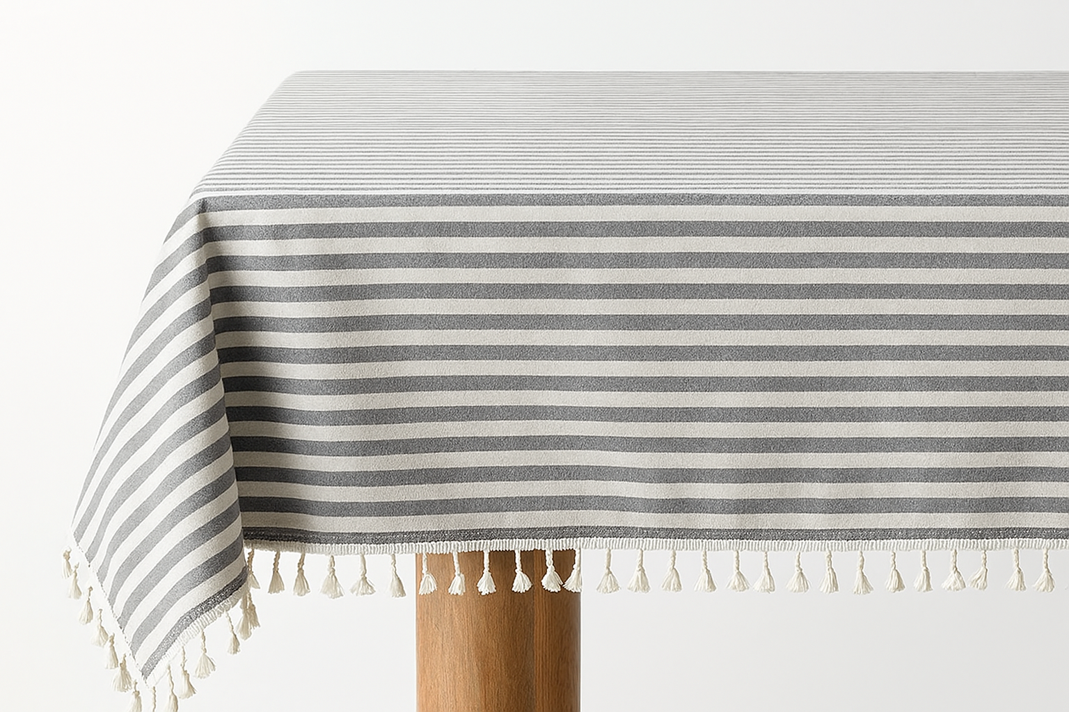 Fennco Styles - Wholesale Tablecloth - Grey Simply Striped Tasseled Cotton Blend Tablecloth0