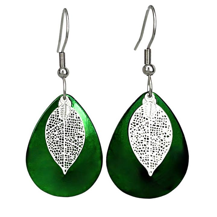 Green leaf Earrings MAINE Made Fishing Lure Jewelry USA for wholesale by Eye Catching Jewelry