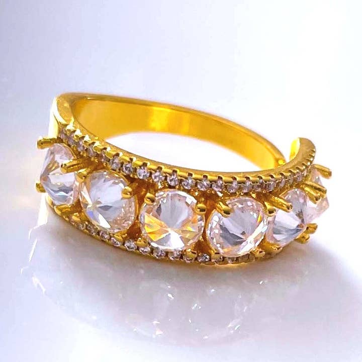 Justerbar guldtjock kristallring, vintage elegant elegant för wholesale av Holicca