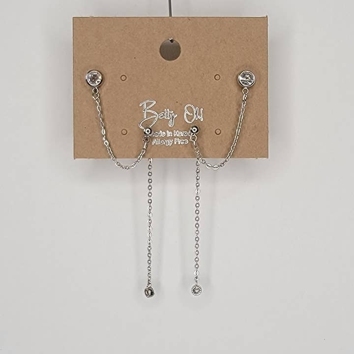 DOUBLE DUAL CHAIN DANGLE EARRINGS. for wholesale by BETTYOH INC