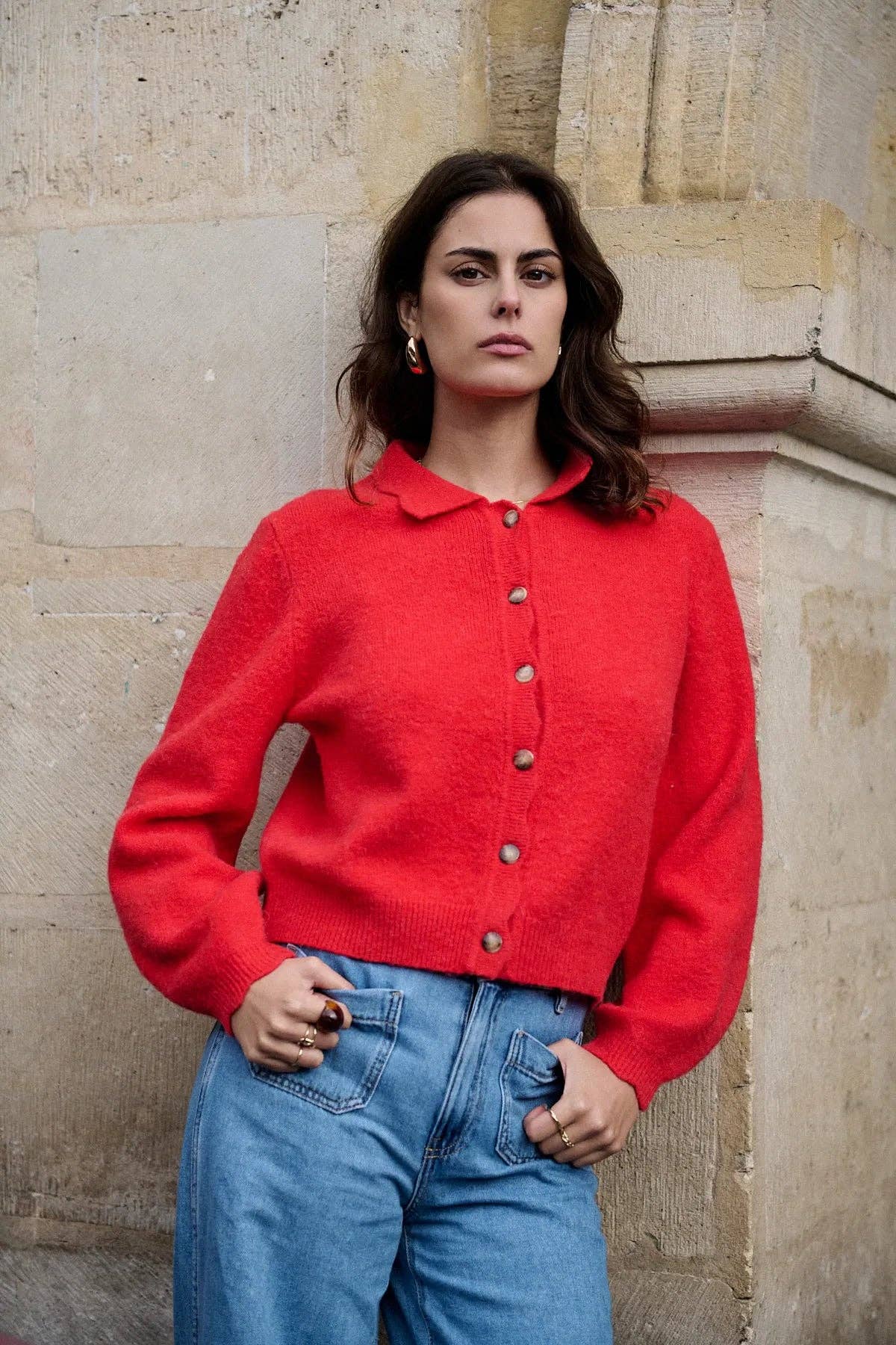 Nathael Paris – Cardigan - Mulher por atacado – Cardigã de alpaca e lã com gola festonada