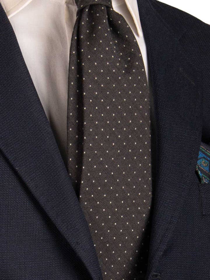 Dunkelgraue Krawatte aus Seidenwolle mit weißem Nadelpunkt L1024 für den Großhandel von Graffeo Cravatte