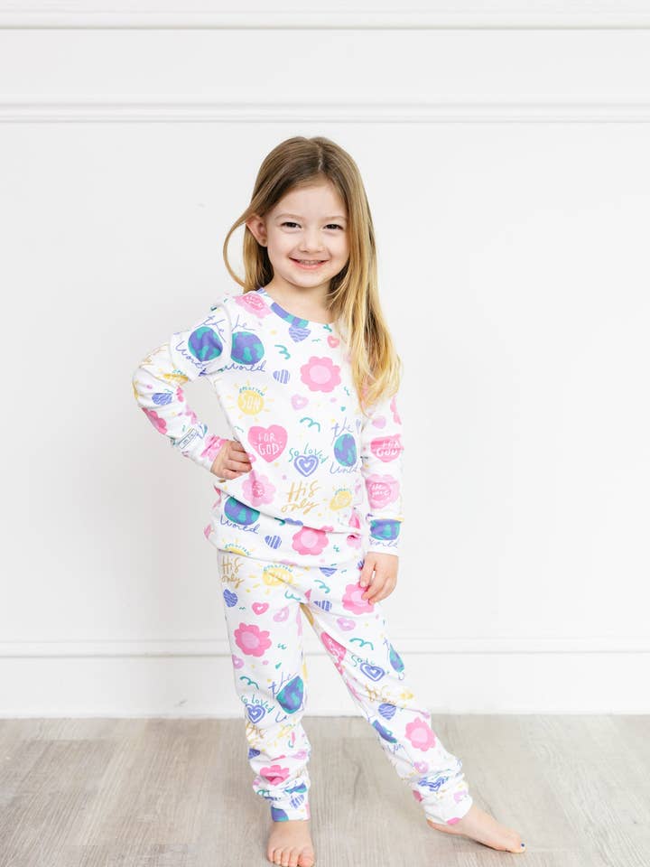 For God So Loved The World PJ Long Sleeve Set Cotton for wholesale by Holy Pals