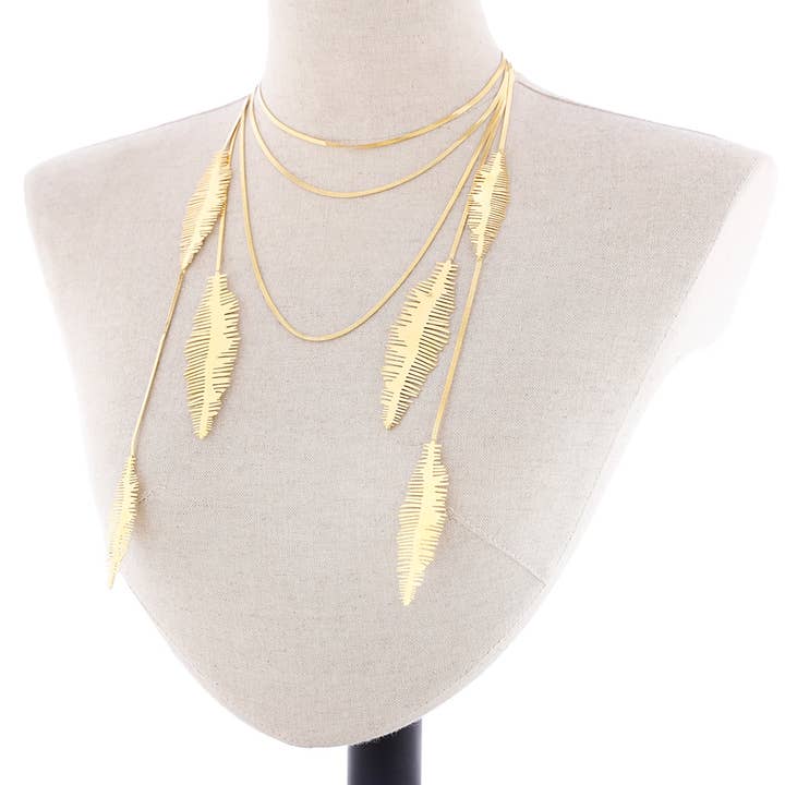 Halsketting met lange hanger met stalen bladeren voor wholesale door Sonata