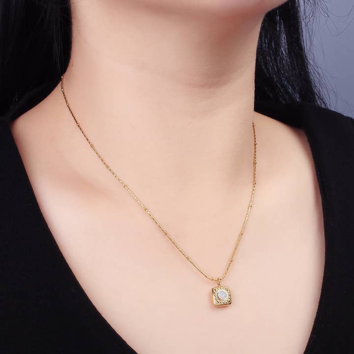 Aim Eternal - Vente Colliers à pendentif - Collier de blé en pointillé d'opale blanche en acier inoxydable de 16 pouces1