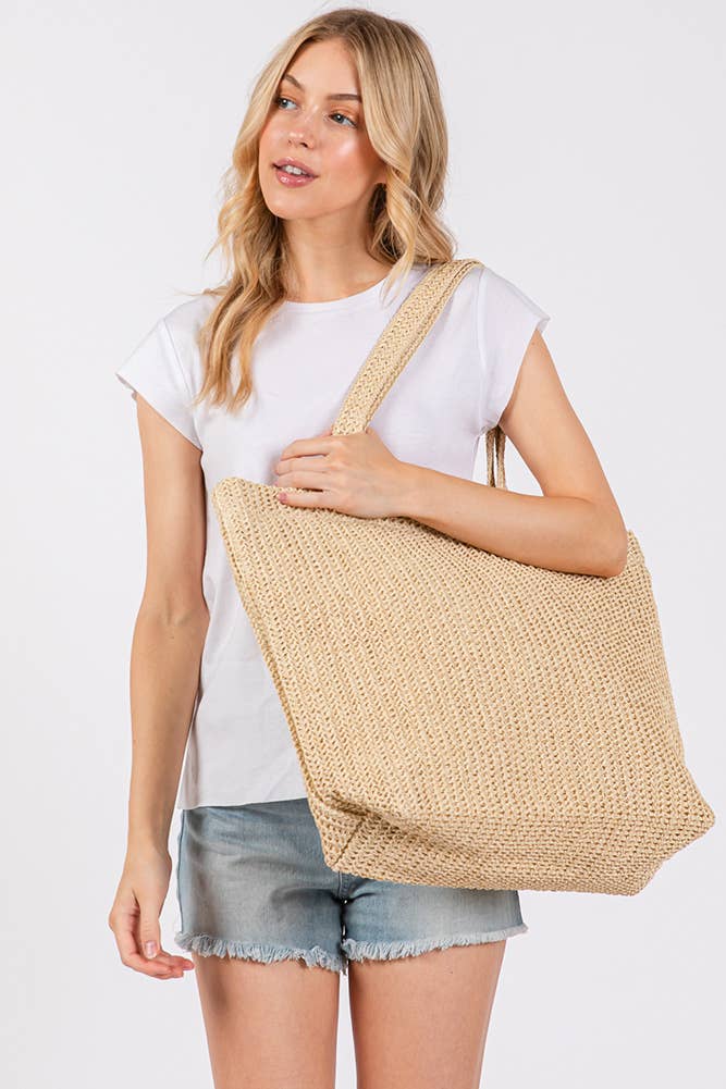 Hana - Wholesale Tote Bag - Women's - Solid Color Crochet Summer Straw Tote Bag60