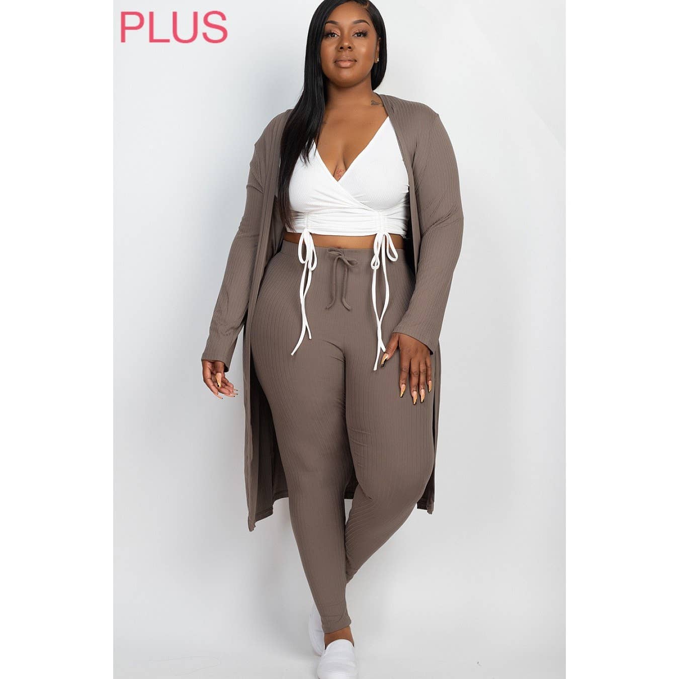 UP CLOTHING - Wholesale Lounge Set - Women's - PLUS SIZE Ribbed Cardigan and Leggings Set8