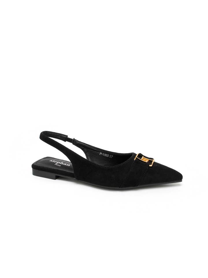 Black Slingback ballerina – Suede effect with jewel P-1460 for wholesale on Faire4