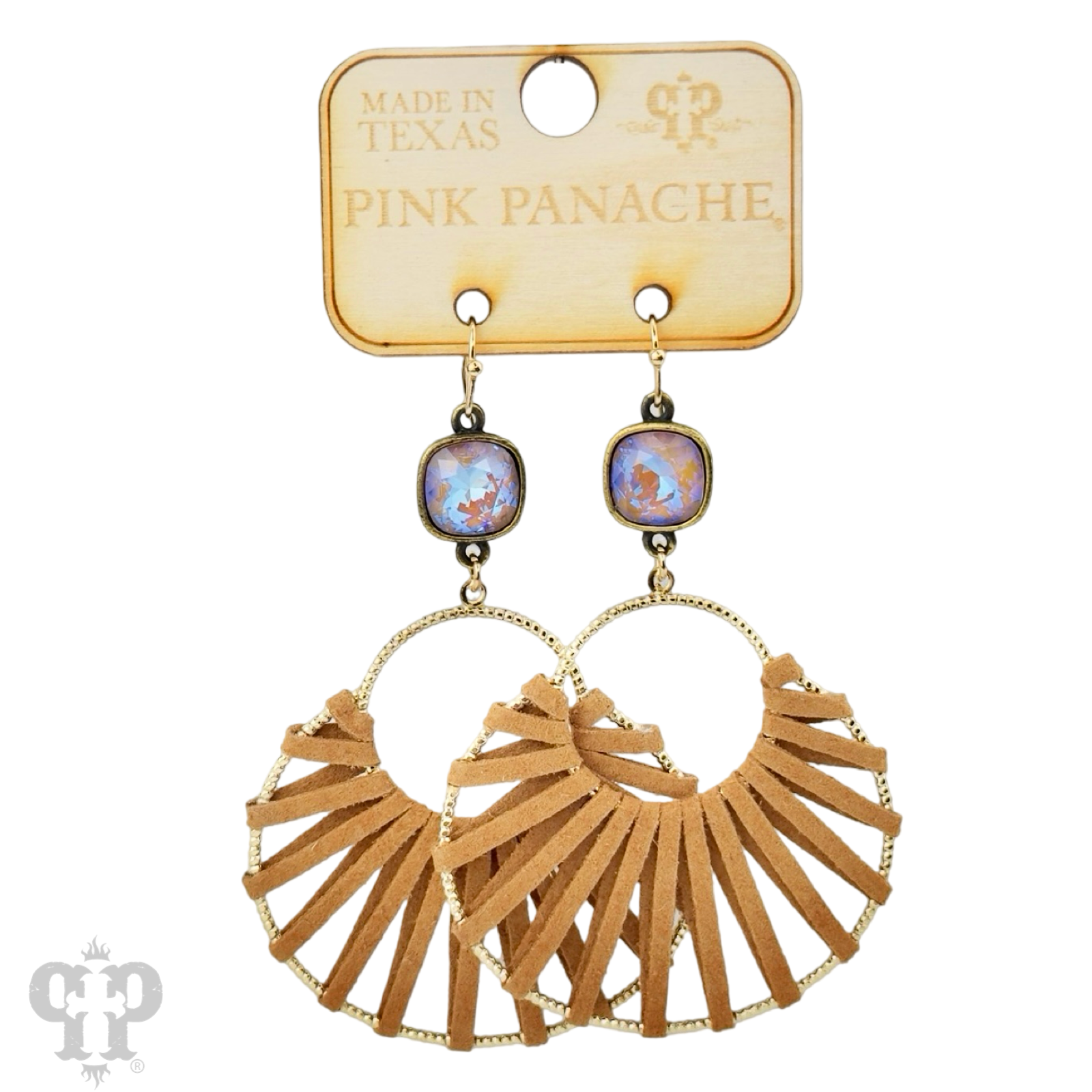 Pink Panache Brands - Wholesale Dangle Earrings - Suede wrapped circle earring with Austrian crystal - LC0