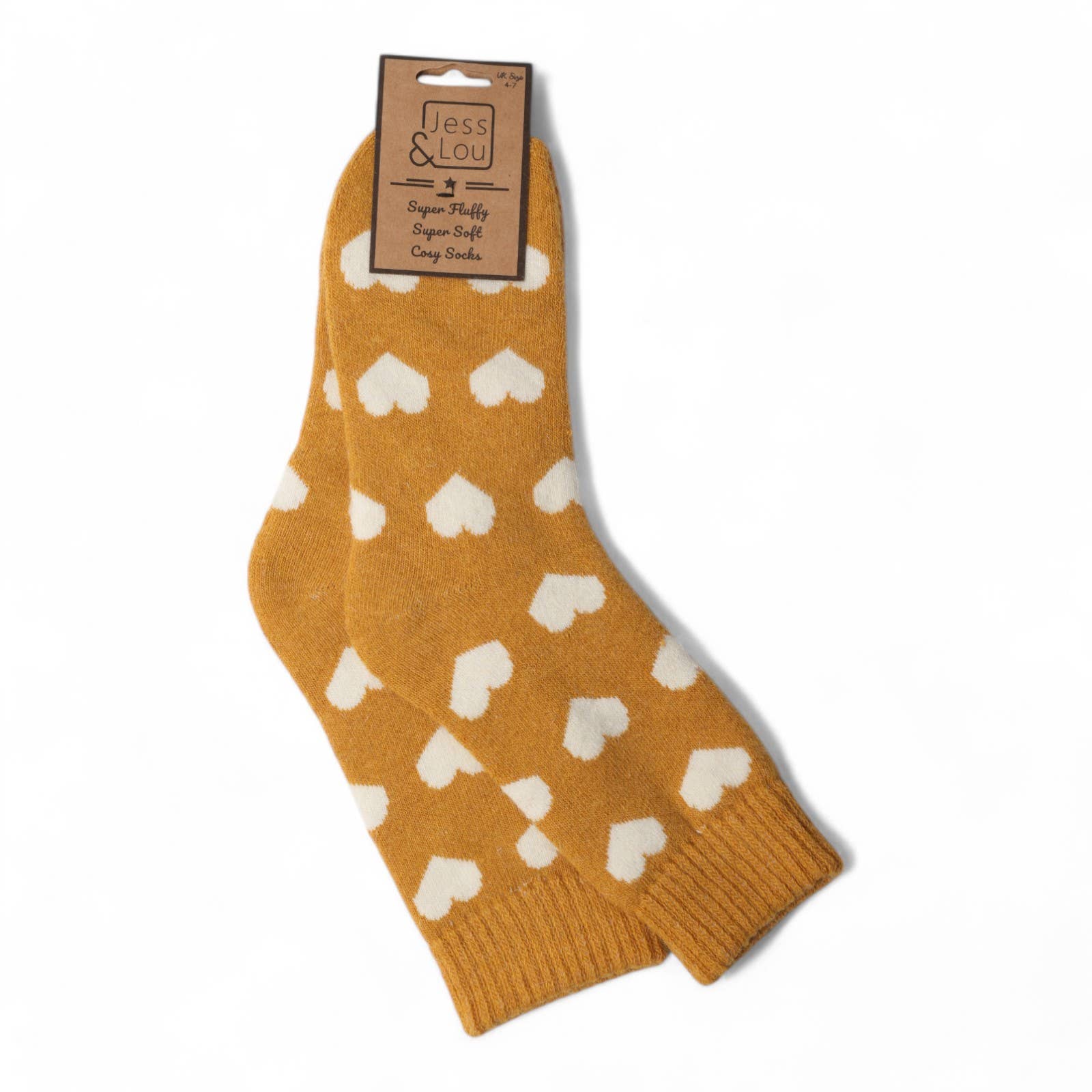 Jess & Lou – wholesale Socks – Women's – Gold Heart Ribbed Cosy Socks SL2390