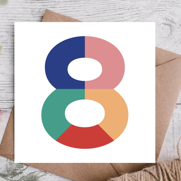 Carte d'anniversaire 8 ans à blocs de couleur pour la vente par Highgrove Cards