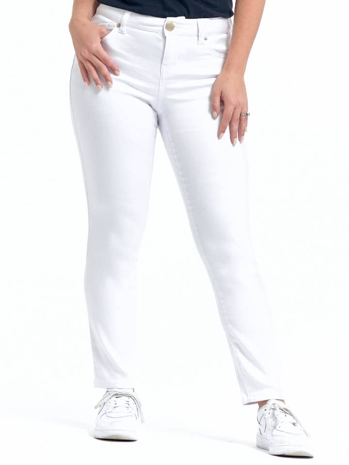 PETITE 26" Mid-Rise Skinny Ankle Jean in White for wholesale by 1822 Denim