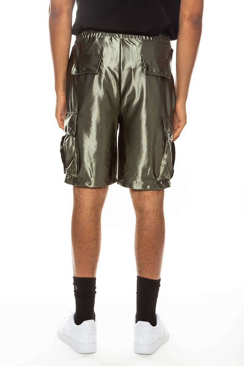 WEIV - Wholesale Shorts - Men's - Mens Satin Cargo Utility Shorts with Snap Button Pockets2