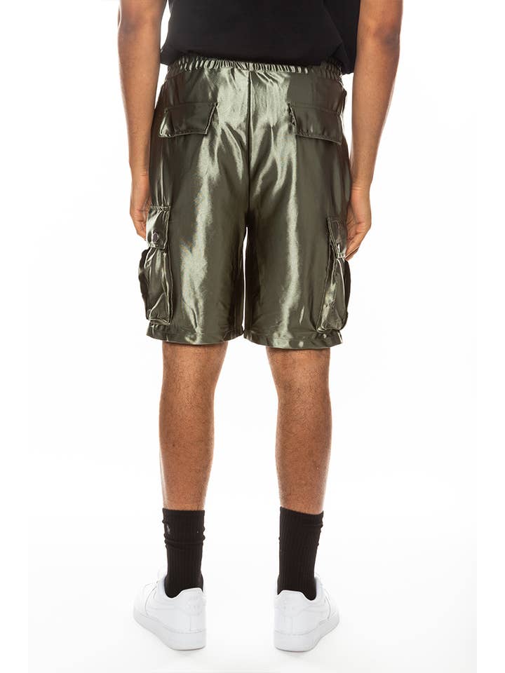 WEIV - Wholesale Shorts - Men's - Mens Satin Cargo Utility Shorts with Snap Button Pockets2