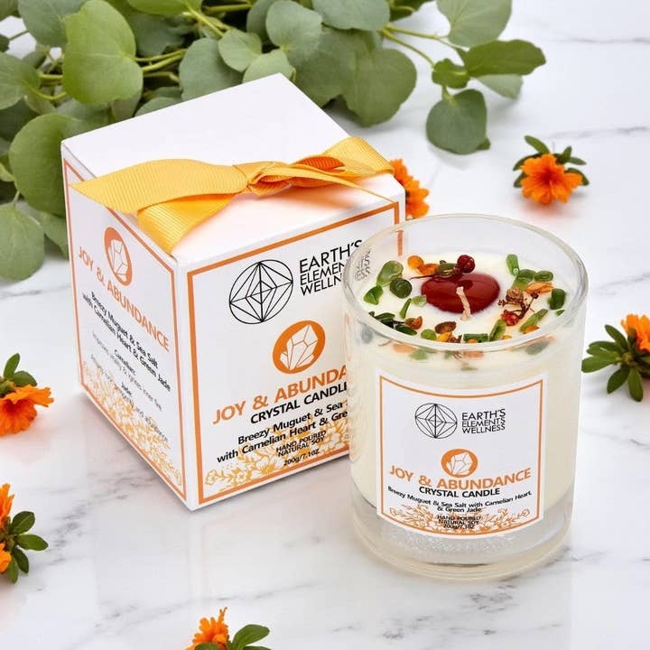 Crystal Candle, Joy & Abundance - pack of 6 for wholesale by Earths Elements Wholesale