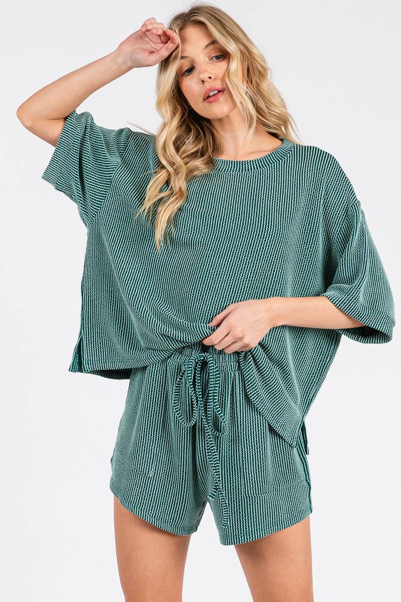 Sewn and Seen - Wholesale Lounge Set - Women's - RIBBED ROUND NECK TOP AND SHORTS SET32