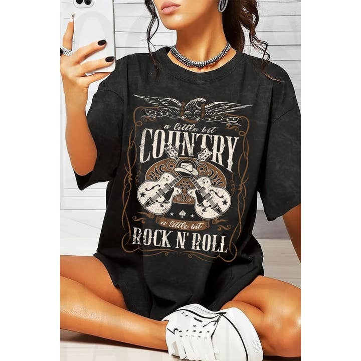 COUNTRY ROCK N ROLL OVERSIZED MINERAL GRAPHIC T-SHIRT for engroshandel hos HRTandLUV