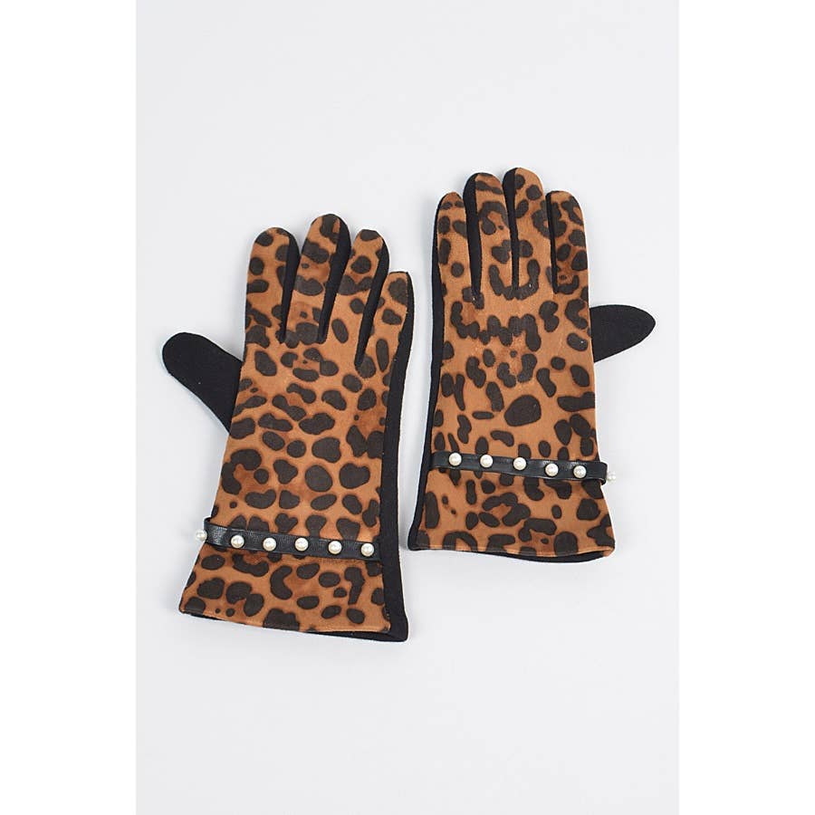 LEOPARD PRINT PEARL ACCENT SMART GLOVES for wholesale on Faire1
