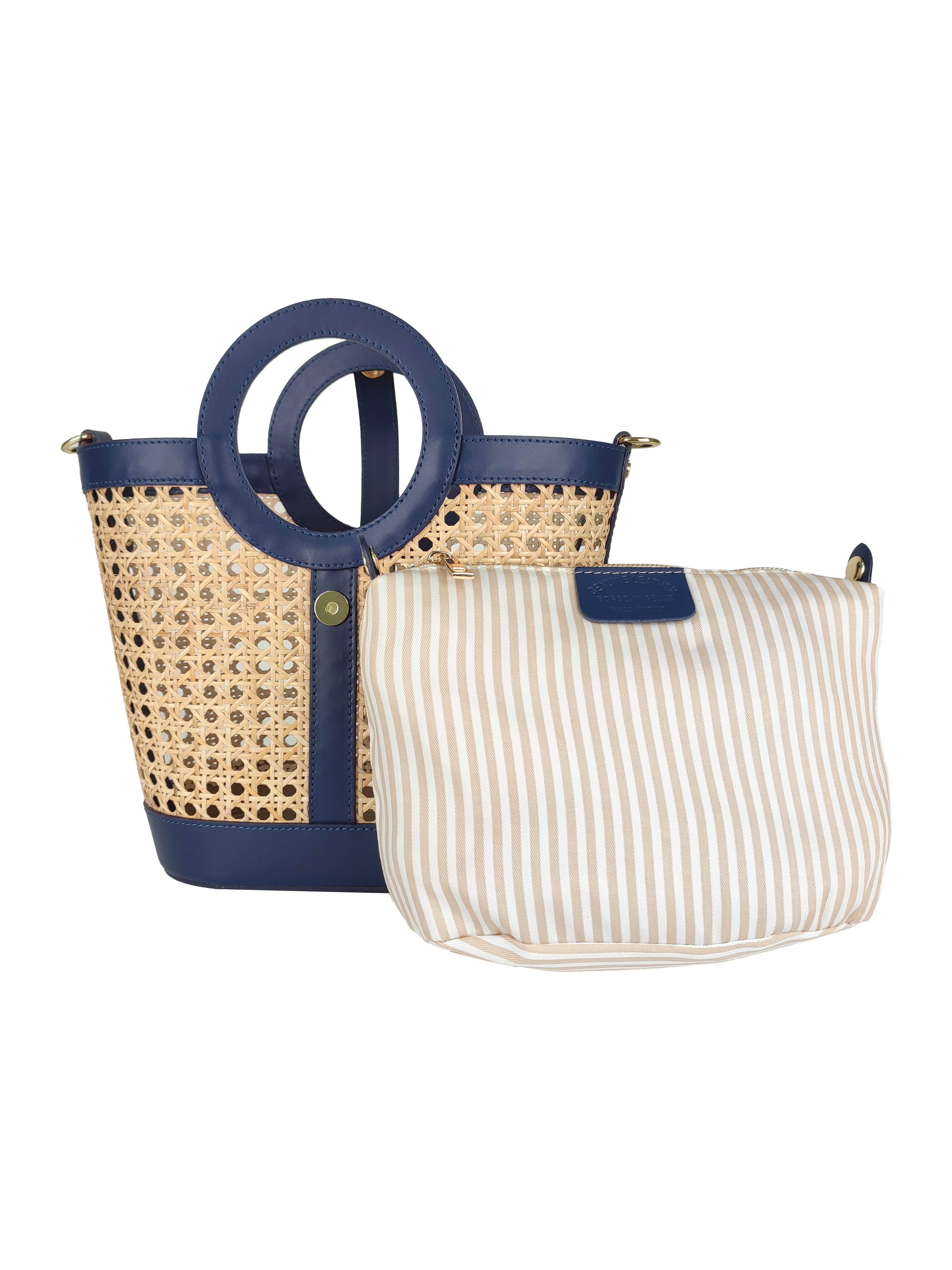 Florence Leather – Engroshandel Taske med håndtag – til kvinder – Rattan taske med læderdetaljer6