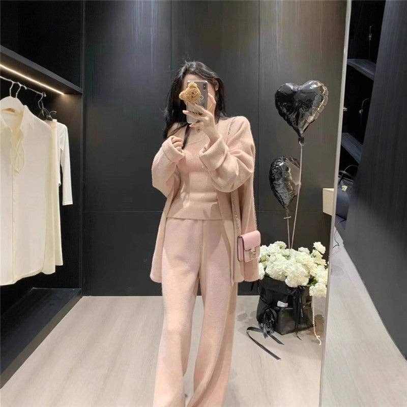 UZ Wholesale Store - Wholesale Top & Pant Set (NOT Loungewear) - Women's - Solid Color Knit Vest Cardigan Pants Set4