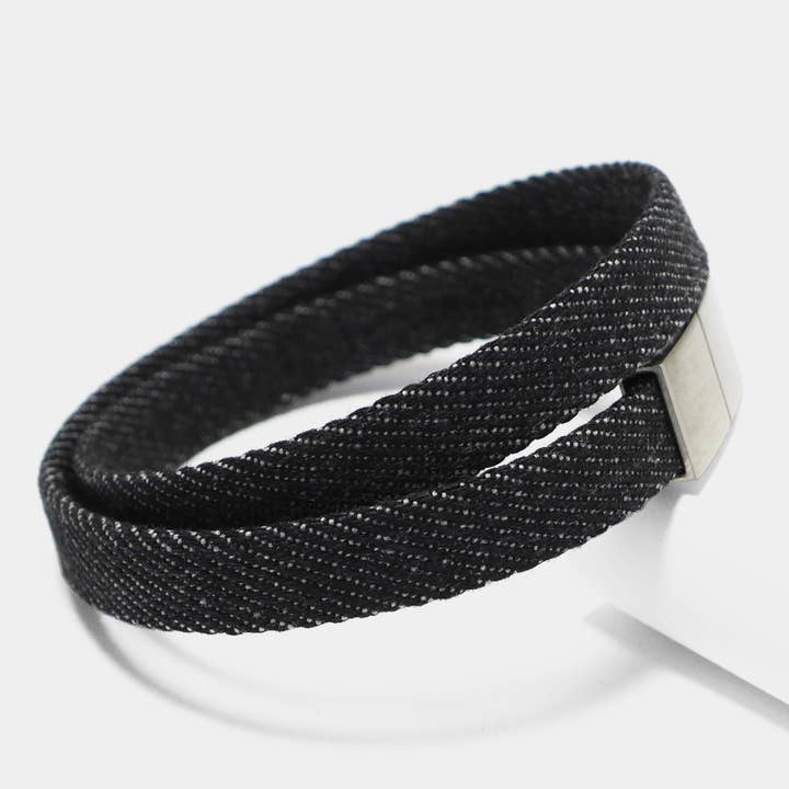 Herenarmband Black Denim Double Raw 2 van denimstof voor wholesale door STARBEIT