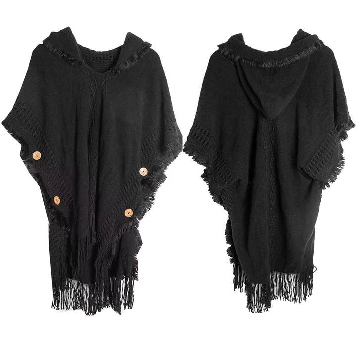 ACCITY - Wholesale Poncho - Women's - WOMEN PONCHO SWEATER COZY CAPE WITH HOOD_CWASC0114