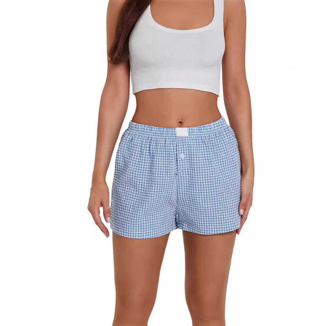 Dipped Shop - Wholesale Shorts - Women's - Casual Plaid High Waisted Loose Shorts DP25B6342