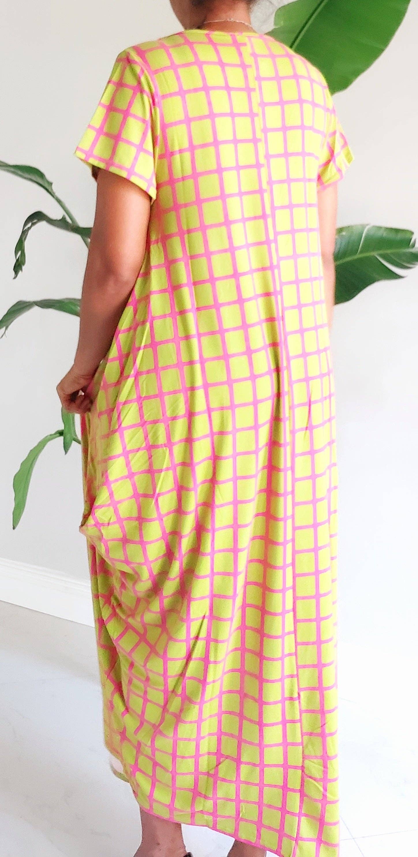 Bubble  Dress / Checkerd Pattern/Pink/ Green 20001 for wholesale on Faire6