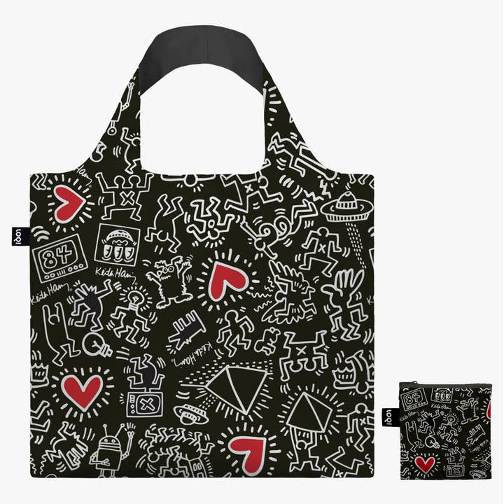 KEITH HARING Black Pattern Recycled Bag for wholesale by LOQI LLC