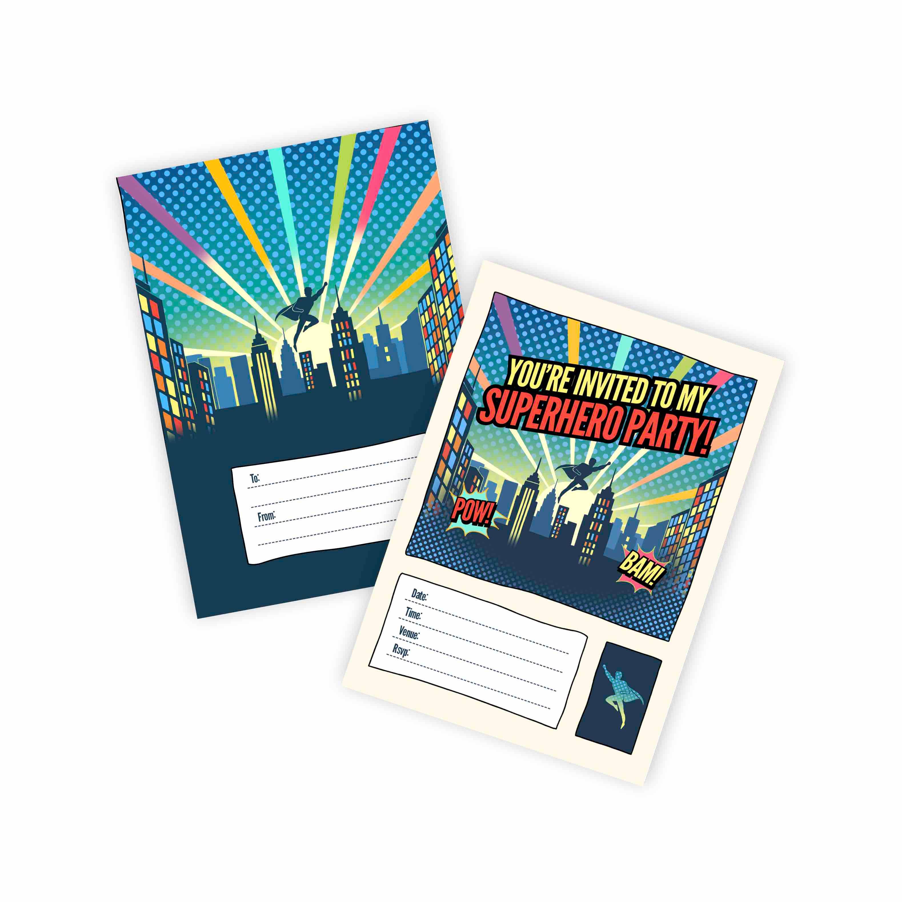 Huxters - Wholesale Invitations - Superhero Comic Birthday Party Theme Invitation (14-Pack)