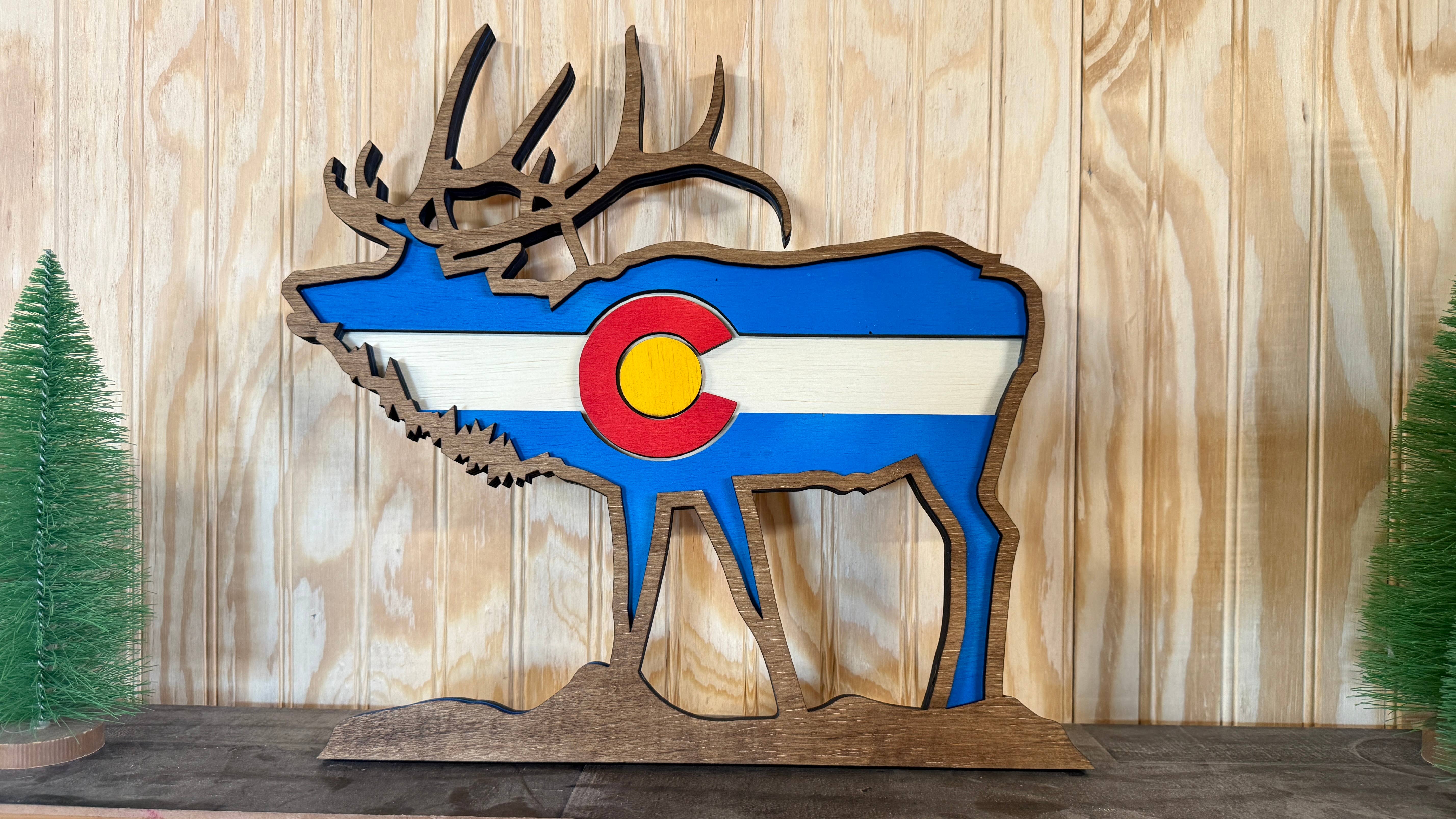 Bunkhouse Studio LLC - Wholesale Wall Accent - Colorado Elk Layered Wood Shelf Decor