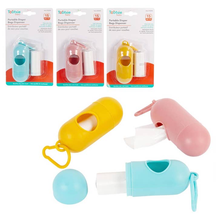 Tootsie Baby, Diaper Bag Dispenser,w/15bags, 3 Col for wholesale by Bodico