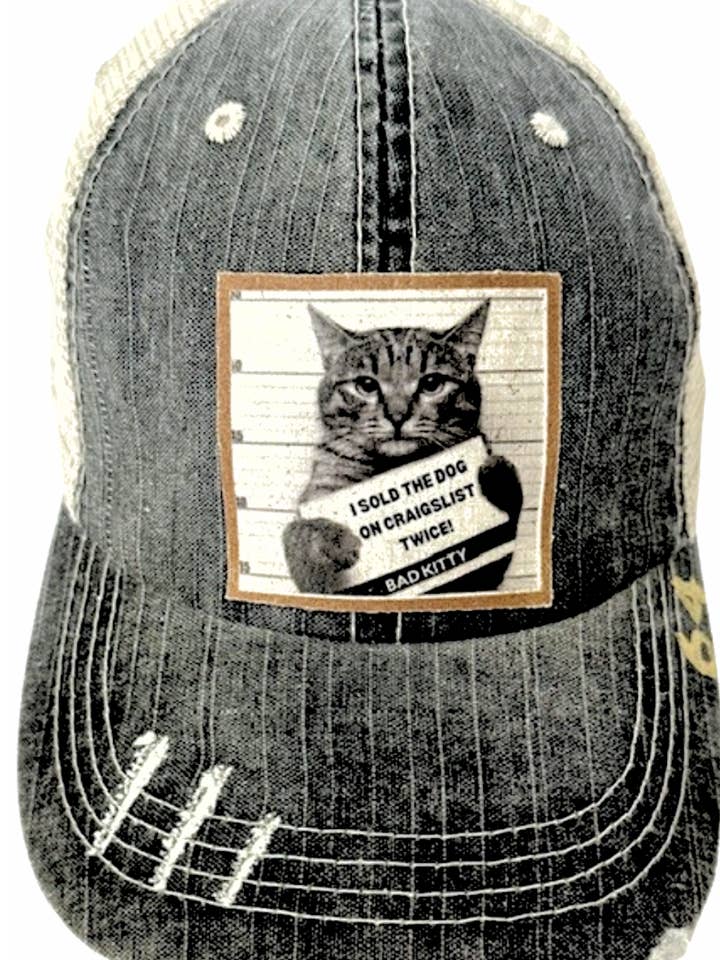 (64) I SOLD THE DOG CRAIGSLIST TWICE" DISTRESSED TRUCKER HAT for wholesale by Jana's Flannels