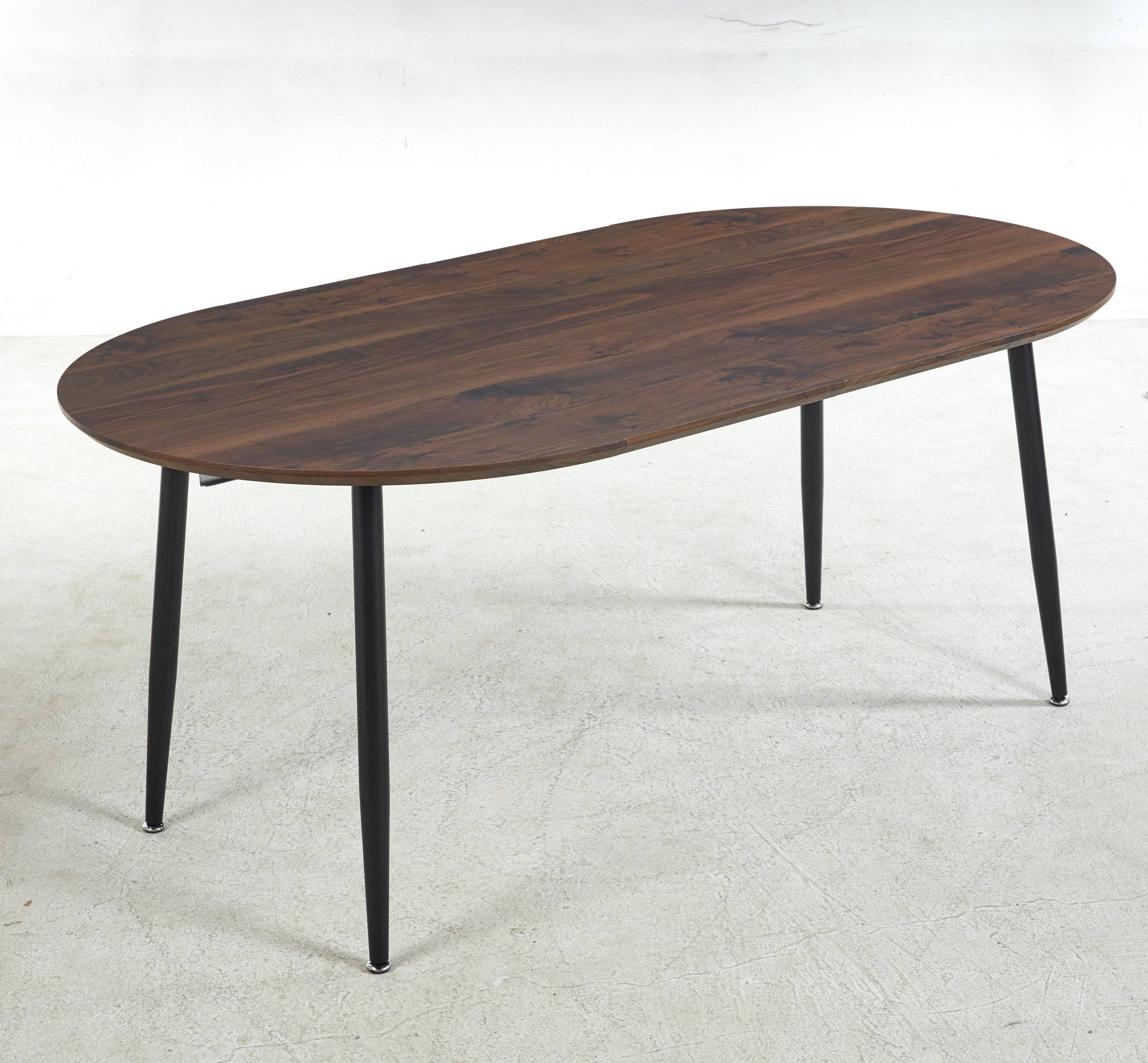 Loire Extendable Oval Walnut Dining Table with Black Metal Legs for wholesale on Faire2