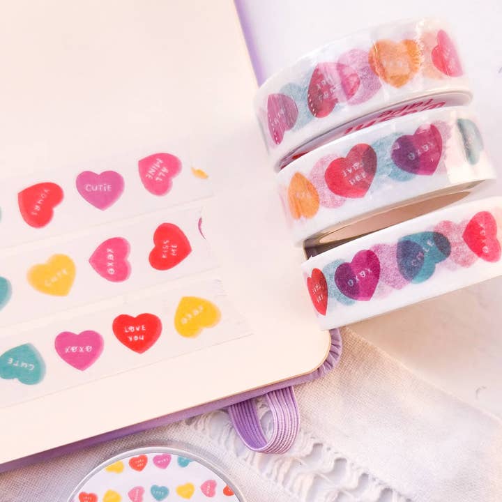 Full Bloom and Co. - Vente Rubans adhésifs Washi - Ruban adhésif Washi Candy Hearts pour la Saint-Valentin - Papeterie Hard Candy3